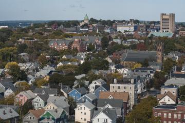 Picture of Colledge Hill, Providence, Rhode Island with the view of Sciences Library building in Brown University campus.